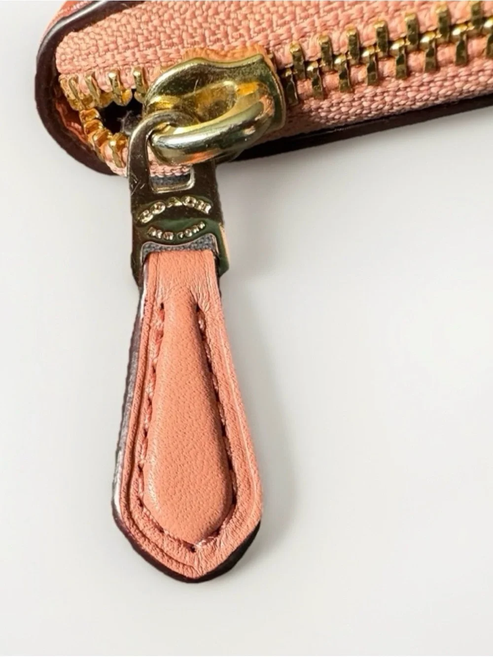 Coach Croc-Embossed Zip Wallet in Coral Peach with Gold Hardware